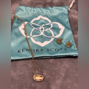 Kendra Scott 14k Gold plated on Brass Elisa Pendant, Tessa Earrings Set w/pouch